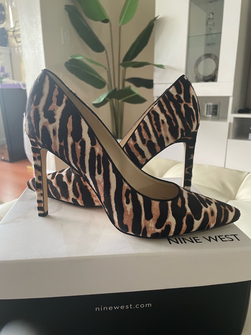 Nine West Leopard-Print Pointed Toe Stiletto Pumps - Brown/Black/Cream